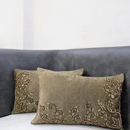 Good Vibes Gold-Toned Set of 2 Embellished Velvet Rectangle Cushion Covers-51