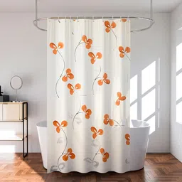 Kuber Industries Cream & Orange 3 Pieces Printed Shower Curtains-15