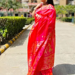 SILKWEAR Ethnic Motifs Zari Silk Cotton Baluchari Saree-picture-52