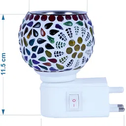 Gojeeva White & Blue Glass Camphor Diffuser With Switch And Lamp image 3