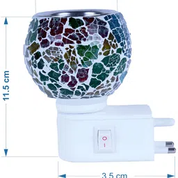 Gojeeva White & Green Glass Camphor Diffuser With Switch And Lamp image 3