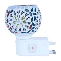 Gojeeva White & Green Glass Camphor Diffuser With Switch And Lamp image 3