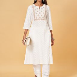 RANGMANCH BY PANTALOONS Floral Printed Embroidered A-Line Kurta-30
