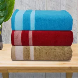 Myntra Elegant Homes Blue & Red 3 Piece Striped Cotton 400 GSM Towel Set-13