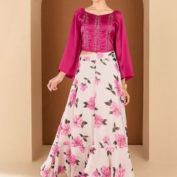 Antheaa Embellished Top With Printed Skirt Co-Ords-image-45