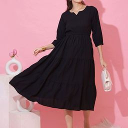 SHEETAL Associates Women Round Neck Tiered Fit & Flare Midi Dress-image-45