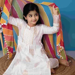 BARKAT DESIGNING PLANET Girls Ethnic Motifs Printed Kurta with Trousers & With Dupatta-44