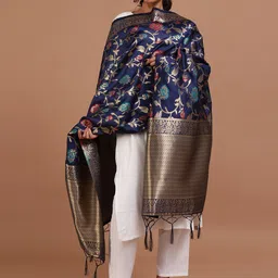 TJORI Floral Woven Design Zari Cotton Dupatta-14