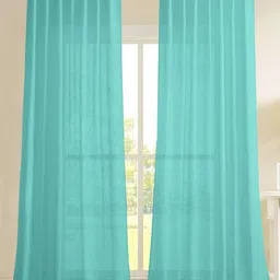 HOMEMONDE Teal Set Of 2 Cotton Sheer Door Curtains-image-12