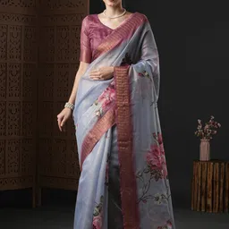 Mitera Floral Zari Organza Sungudi Saree-picture-58