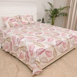 Jaipur Weaves Mauve & Brown Floral King Bedsheet with 2 Pillow Covers-7