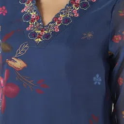 Anouk Women Floral Printed Regular Thread Work Kurta with Trousers & With Dupatta image 2