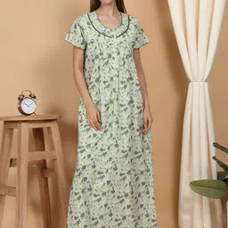 SAANJ Women Printed Pure Cotton Maxi Nightdress-image-92