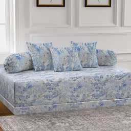 Arrabi 6-Pcs Cream-Color & Blue Printed Diwan Set-35