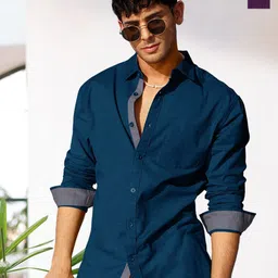Moda Rapido Men Pack Of 2 Standard Fit Spread Collar Solid Cotton Casual Shirts-image-94