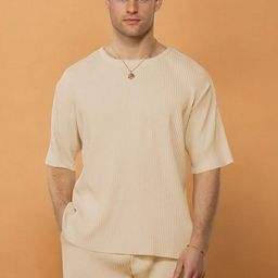 CLAFOUTIS Men Drop-Shoulder Sleeves Raw Edge T-shirt-image-81