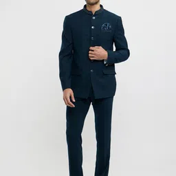 Twamev Men Teal Blue Blended Rayon Self Design Suit Set-picture-0