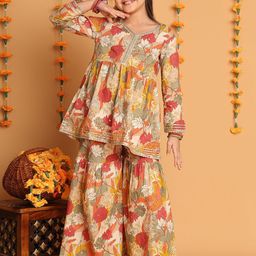 Little Zing Girls Floral Printed Cotton Kurti with Palazzo-picture-25