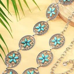 Peora Silver Plated Stone Studded Flower Waist Chain-11