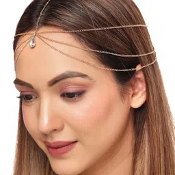 Unwind by Yellow Chimes Gold-Plated Stone-Studded Multi-Layer Head Chain image 5
