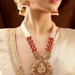 Rubans Gold-Plated Stone Studded & Beaded Temple Jewellery Set-image-92