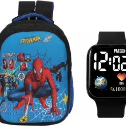Digital LED Kid Watch & Spiderman Printed Backpack (NUR-2nd Class)(BAG01WCH82BK) Waterproof School Bag-image-10