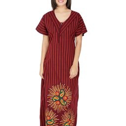 Secret Wish Striped Printed V-Neck Cotton Maxi Nightdress-picture-19