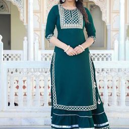 ELVISH JAIPUR Women Embroidered Regular Sequinned Kurta with Skirt & With Dupatta image 5