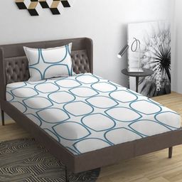 YaAkholic White & Blue 210 TC Single Bedsheet with 1 Pillow Covers-image-103