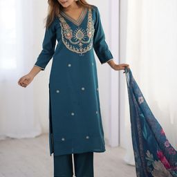 KALINI Women's Polyester Embroidered Straight Kurta Pant with Dupatta Sets |Festive Wear Kurta Sets-image-93