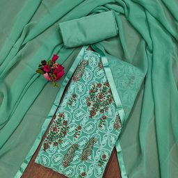 SHADOW & SAINING Embroidered Silk Georgette Unstitched Dress Material-image-29