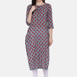 DIVASTRI Women Floral Printed Thread Work Floral Kurta-image-4