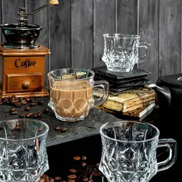 GOODHOMES Transparent 6 Pieces Textured Glass Coffee Mug- 155ml Each-43