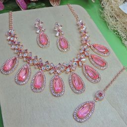 VATSALYA creation Alloy Gold- plated Pink Jewellery Set-image-68