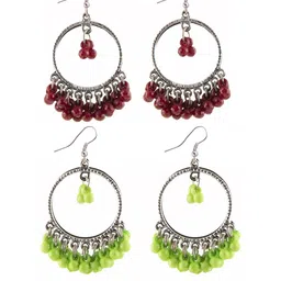 Combo Silver Oxidize Maroon & Green Earrings for Girls-image-86