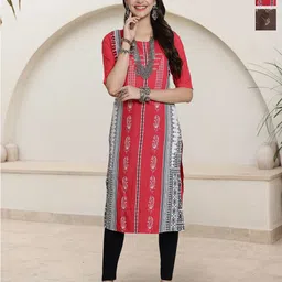 HERE&NOW Selection Of 2 Ethnic Motifs Printed Round Neck Straight Kurta-image-74