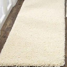 Banchmark Home Furnishings Cream-Coloured Solid Shaggy Woollen Carpet-picture-4