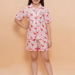 PICCOLO Girls Tropical Printed Pure Cotton Night suit With Slip-Ons-image-99
