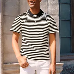 MACK JONNEY Men Striped Polo Collar Pockets T-shirt-image-64