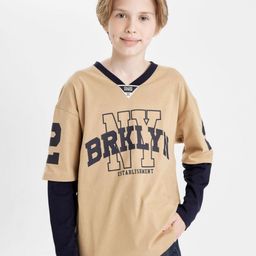 DeFacto Boys Typography Printed V-Neck Cotton T-shirt-image-33