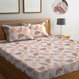 Myntra Elegant Homes White And Brown Printed 300 TC King Bedsheet Set 2.50 m x 2.25m-3