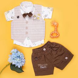 V-Mart Boys Printed Short Sleeves Shirt With Shorts & Waistcoat-picture-22