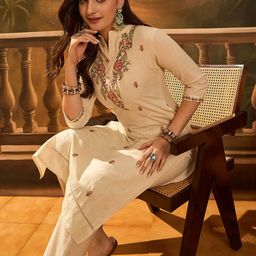 Sangria Embroidered Floral Print Kurta With Trouser-picture-44