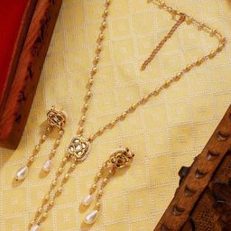 AARSEE OFFICIAL 22KT Gold-Plated Charmed Pearl Chain Necklace Set-image-81