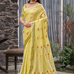 SANGAM PRINTS Woven Design Zari Linen Blend Tussar Saree-image-41