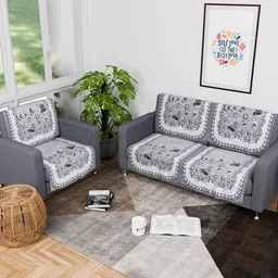 Kuber Industries Cream-Coloured 4 Pieces Printed Velvet Sofa Cover With Arms-79