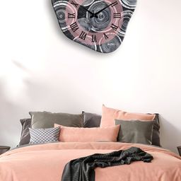OLIVE TREE Grey & Pink Printed Wooden Contemporary Wall Clock-62