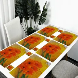 REVEXO 6Pc Orange-coloured & Yellow Printed Rectangle Costers & Table Placemats image 4