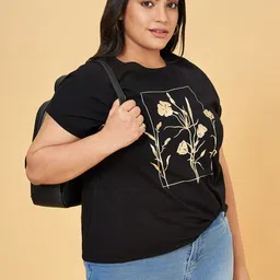 Honey Curvytude by Pantaloons Women Plus Size Floral Print Cotton T-shirt-picture-44