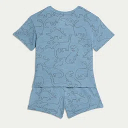 Marks & Spencer Boys Printed Short Sleeves Pure Cotton T-shirt With Shorts image 2